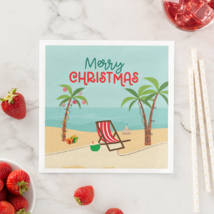 Vrolijk kerstfeest op het strand servet