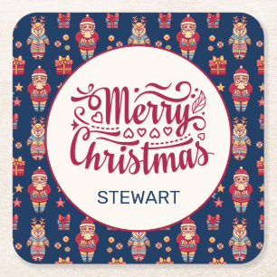 Vrolijk kerstfeest op maat vierkante kartonnen onderzetter