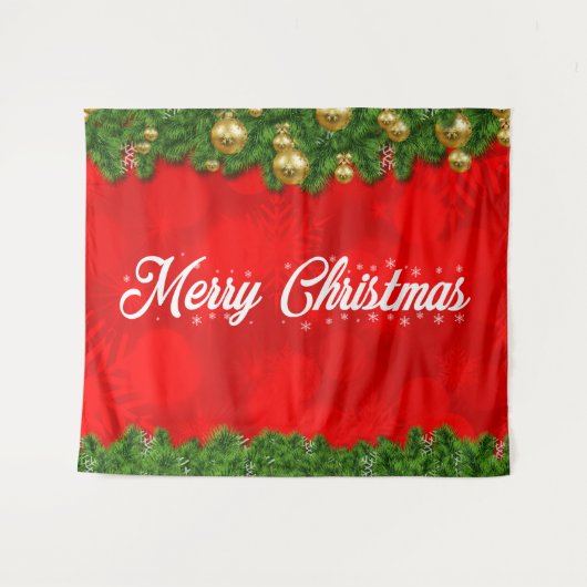 Vrolijk kerstfeest op rood met olievlekken en deco wandkleed (Voorkant (horizontaal))