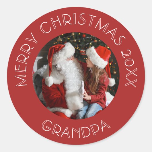 Vrolijk kerstfeest opa | Foto van Santa Red Ronde Sticker (Voorkant)
