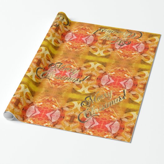 Vrolijk kerstfeest Oranje Gold Script elegant afbe Cadeaupapier (Uitgerold)
