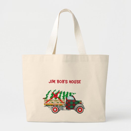 Vrolijk Kerstfeest Oude vrachtwagen en kerstboom Grote Tote Bag (Voorkant)