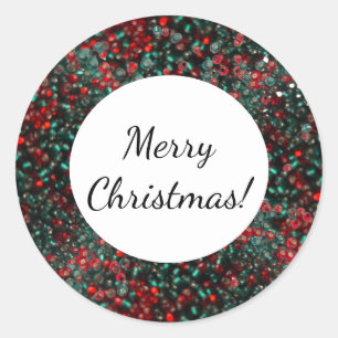 Vrolijk kerstfeest over rode en groene kralen ronde sticker