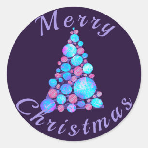 Vrolijk kerstfeest Paarse boom met Abstracte Baubl Ronde Sticker