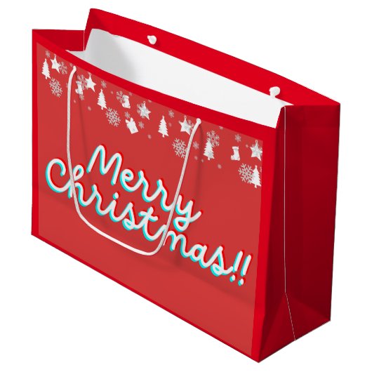 Vrolijk Kerstfeest - Papieren Tassen - Rood Groot Cadeauzakje (Voorkant Gekanteld)