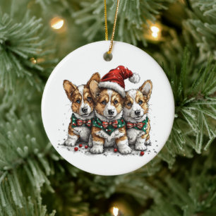 Vrolijk Kerstfeest Pembroke Welsh Corgi Puppies Keramisch Ornament