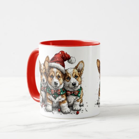 Vrolijk Kerstfeest Pembroke Welsh Corgi Puppies Mok (Voorkant links)