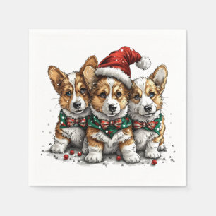 Vrolijk Kerstfeest Pembroke Welsh Corgi Puppies Servet