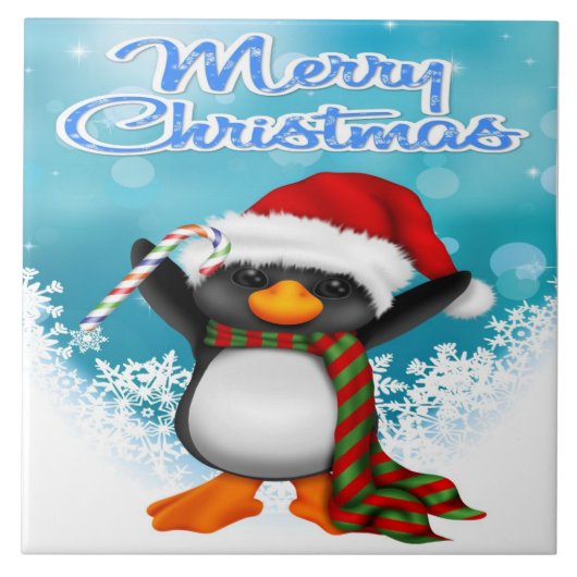 Vrolijk kerstfeest Penguin Tile/Trivet Tegeltje (Voorkant)