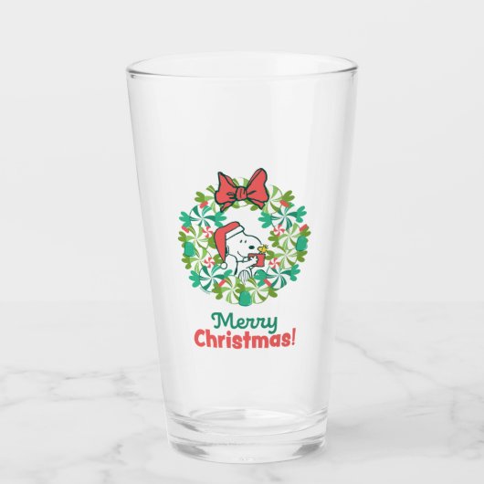 Vrolijk Kerstfeest Pepermunt Holiday Wreath Glas (Voorkant)