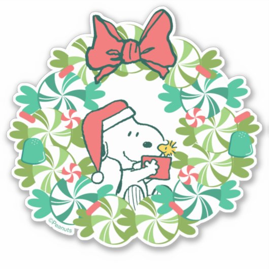 Vrolijk Kerstfeest Pepermunt Holiday Wreath Sticker (Voorkant)