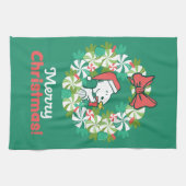 Vrolijk Kerstfeest Pepermunt Holiday Wreath Theedoek (Horizontaal)