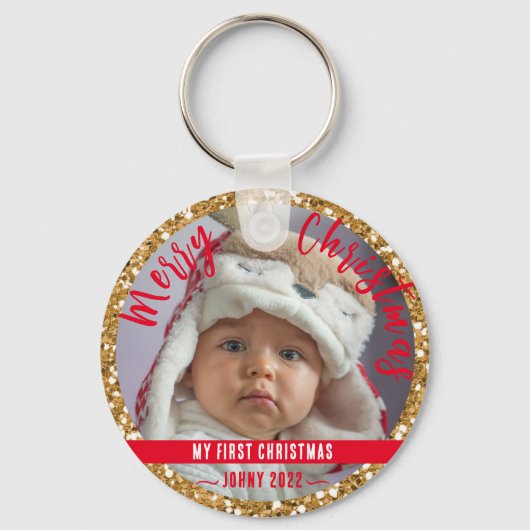 Vrolijk kerstfeest personaliseer Button Sleutelhan Sleutelhanger (Voorkant)