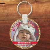 Vrolijk kerstfeest personaliseer Button Sleutelhan Sleutelhanger (Voorkant)