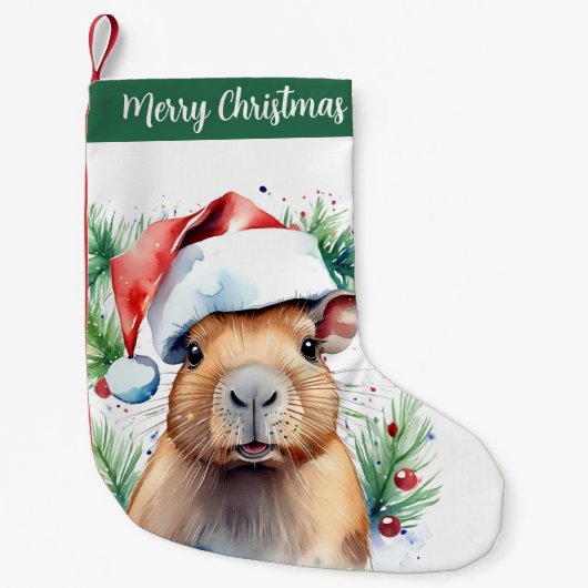 Vrolijk Kerstfeest Pet Capybara - Kleine Kerstsok (Voorkant)