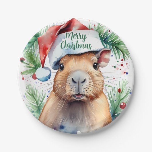 Vrolijk Kerstfeest Pet Capybara - Papieren Bordje (Voorkant)