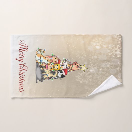 Vrolijk kerstfeest, pijnboomkatten Snowflakes Bad Handdoek (Handdoek)