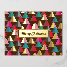 Vrolijk kerstfeest Pine Brown. Gepersonaliseerd. Folie Feestdagen Briefkaart