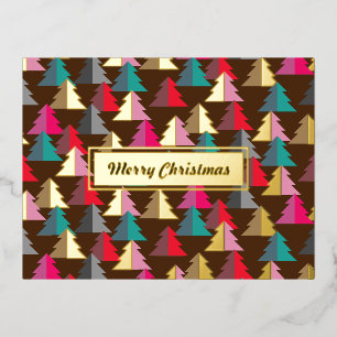 Vrolijk kerstfeest Pine Brown. Gepersonaliseerd. Folie Feestdagen Briefkaart
