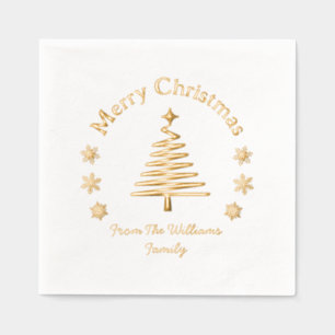Vrolijk Kerstfeest Pine Tree Snowflakes Gold Class Folie Servetten