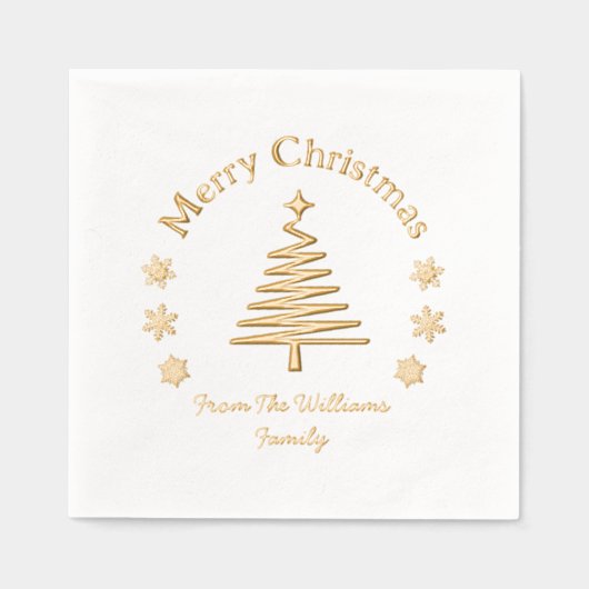 Vrolijk Kerstfeest Pine Tree Snowflakes Gold Class Folie Servetten (Voorkant)