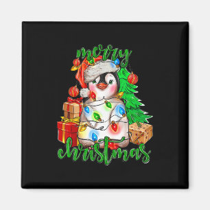 Vrolijk Kerstfeest Pinguïn Tree Lights Santa Hat F Magneet
