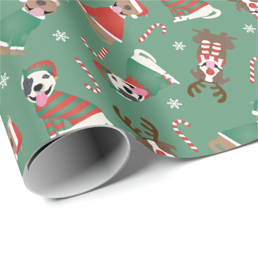 Vrolijk Kerstfeest Pit Bull Dogs Cadeaupapier (Rol Hoek)
