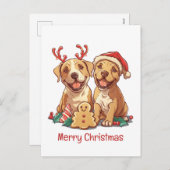 Vrolijk Kerstfeest Pit Bull Dogs Feestdagenkaart (Voorkant / Achterkant)