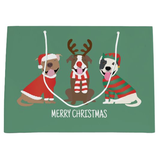 Vrolijk Kerstfeest Pit Bull Dogs Groot Cadeauzakje (Voorkant)