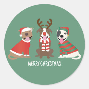 Vrolijk Kerstfeest Pit Bull Dogs Ronde Sticker