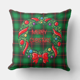 Vrolijk Kerstfeest Plaid Groene Feestelijke Krans Kussen
