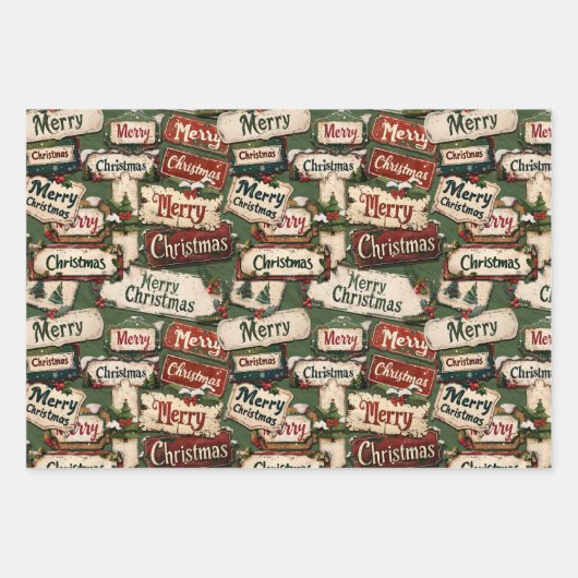 Vrolijk Kerstfeest Plaques en Tekens Inpakpapier Vel (Voorkant 2)