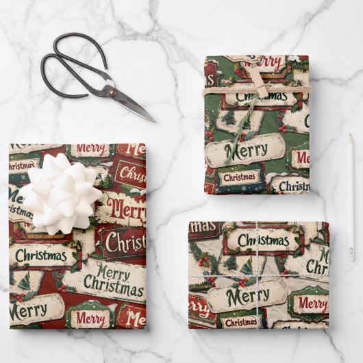 Vrolijk Kerstfeest Plaques en Tekens Inpakpapier Vel (Voorkant)