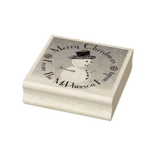 Vrolijk kerstfeest, plus je familienaam, sneeuwman 	rubberstempel (Stempel)