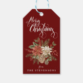 Vrolijk Kerstfeest Poinsettia Bourgogne Cadeaulabel (Voorkant)