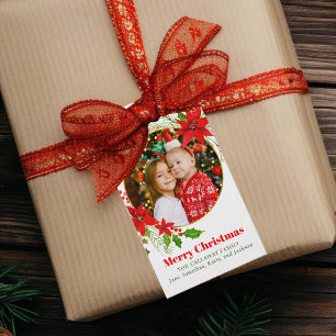 Vrolijk Kerstfeest Poinsettia Feestelijke Familief Cadeaulabel