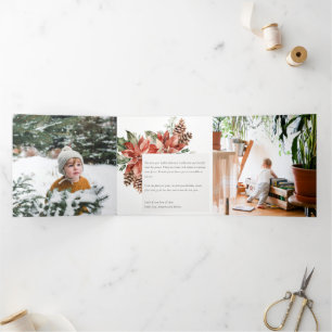 Vrolijk kerstfeest Poinsettia Pine 3 Foto Waterver Drieluik Wenskaart