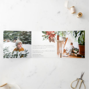 Vrolijk kerstfeest Poinsettia Pine 3 Foto Waterver Drieluik Wenskaart