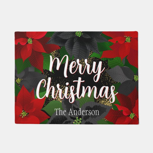 Vrolijk kerstfeest Poinsettias Deurmat (Voorkant)