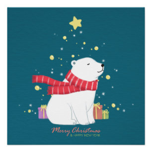 Vrolijk Kerstfeest: Polar Beer Illustration Art Perfect Poster