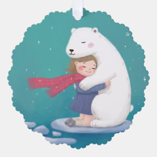 Vrolijk Kerstfeest: Polar Beer & Kind Illustratie Ornament Kaart