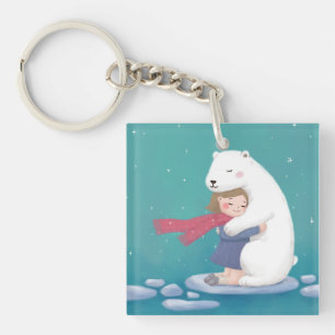 Vrolijk Kerstfeest: Polar Beer & Kind Illustratie Sleutelhanger