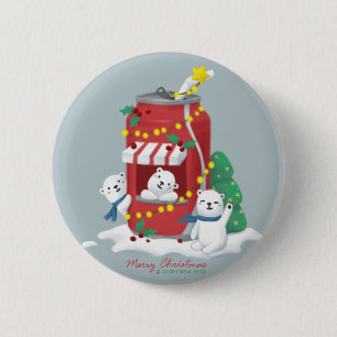Vrolijk Kerstfeest: Polar Beer & Soda Can Ronde Button 5,7 Cm