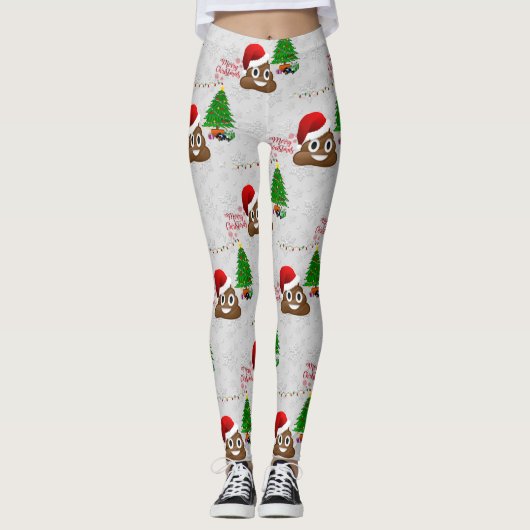 Vrolijk Kerstfeest Poo Emoji leggings (Voorkant)