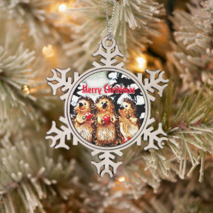 Vrolijk kerstfeest Porcupine Tin Sneeuwvlok Ornament