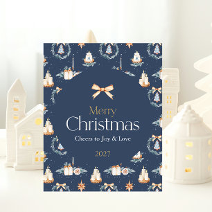Vrolijk Kerstfeest Poster met Waterverf Gold Bow