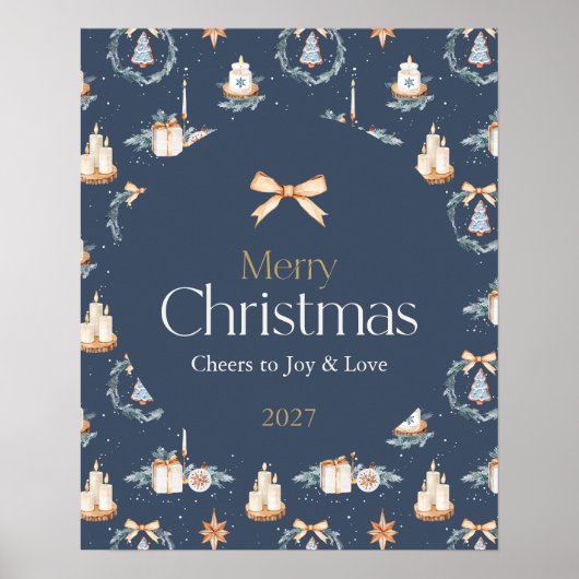 Vrolijk Kerstfeest Poster met Waterverf Gold Bow (Voorkant)
