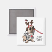 Vrolijk kerstfeest | Pug Reindester Magneet (Voorkant / Achterkant)