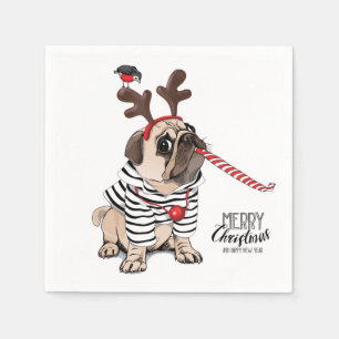 Vrolijk kerstfeest   Pug Reindester Servet