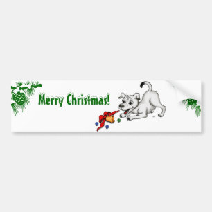 Vrolijk kerstfeest! Puppy met Bell en Ball Bumpersticker